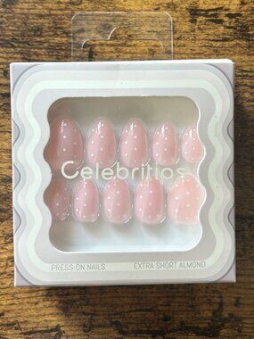 Celebritips Baby Dot Pink Press On Nails Extra Short Almond NIB Cute Dot Design